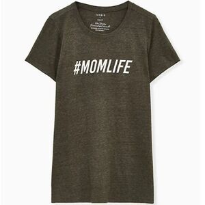NWT TORRID 00 10W #momlife Crew Tee Triblend Olive M/L Short Sleeve slim fit gra